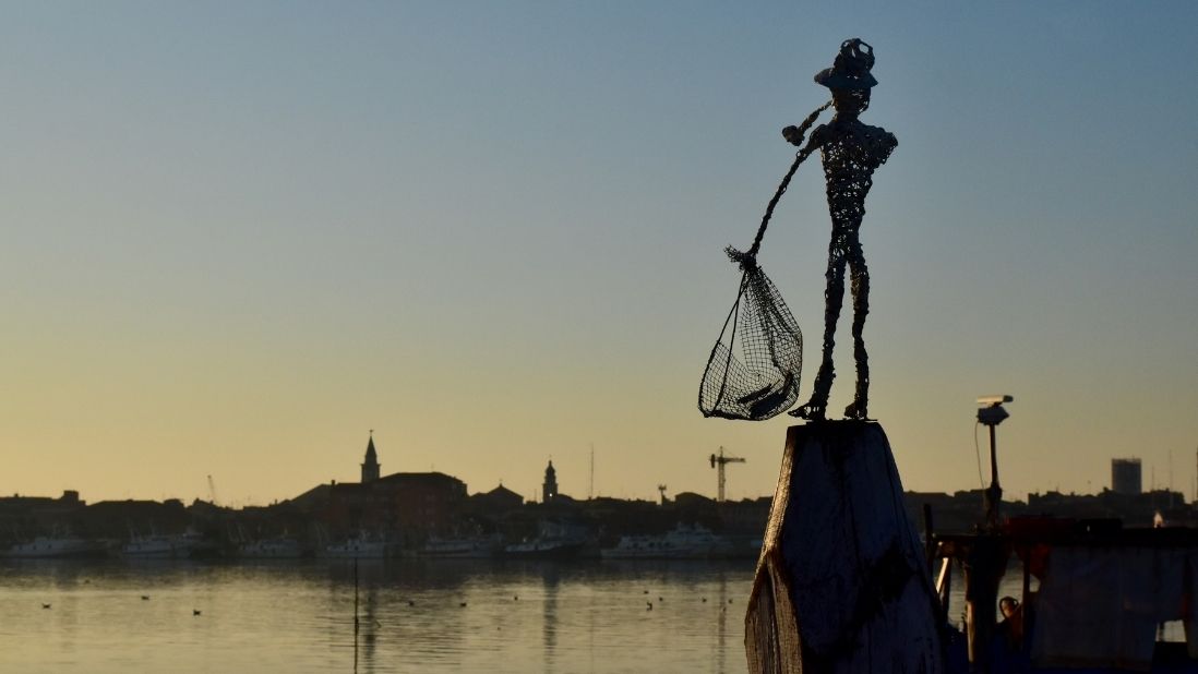 Low light image of Venice Lagoon with skyline